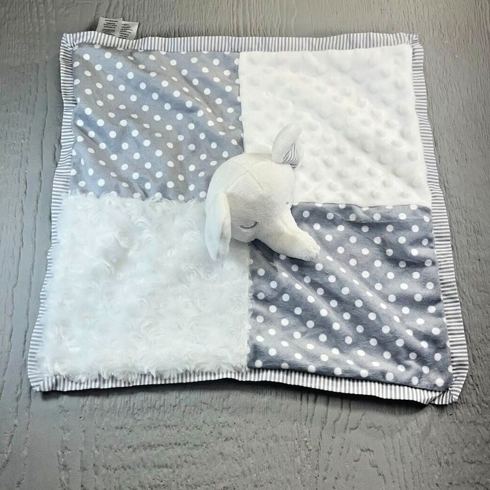 Crown & Ivy Baby Gray / White Elephant Lovey Security Blanket Fluffy & Polka Dot - Picture 5 of 12